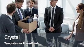  Presentation with personal belongings - PPT layouts featuring layoffs - sad employee with personal belongings background and a tawny brown colored foreground