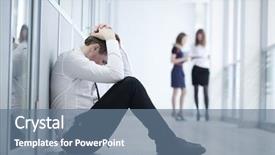  Presentation with young business man - Colorful slide set enhanced with layoffs - young business man sitting backdrop and a ocean colored foreground