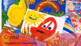  Presentation with children - Presentation theme featuring baby layout - collage of children's drawings background and a red colored foreground