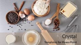  Presentation with flour - Audience pleasing slides consisting of lays chips - composition with flour on gray backdrop and a coral colored foreground