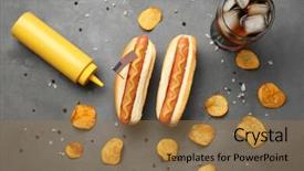  Presentation with usa flag - Amazing presentation theme having lays potato chips - hot dogs with mustard backdrop and a coral colored foreground