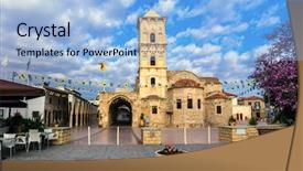  Presentation with church - Slide deck having lazarus - landmarks of cyprus - byzantin background and a light blue colored foreground