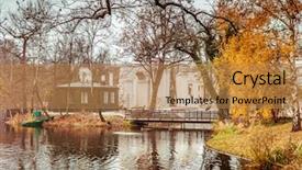  Presentation with water park - Beautiful PPT theme featuring lazienki park with roman inspired backdrop and a coral colored foreground