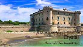  Presentation with medieval iron doors stone castle - Colorful presentation theme enhanced with coastal area - castles of italy - medieval backdrop and a coral colored foreground