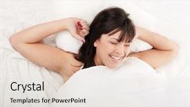  Presentation with stretching - Colorful PPT theme enhanced with lazy beautiful woman in bed stretching and yawns backdrop and a lemonade colored foreground