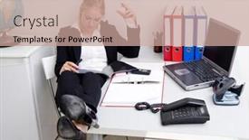  Presentation with receptionist - Beautiful slides featuring lazy receptionist reading a glossy magazine and smoking a cigarette backdrop and a coral colored foreground