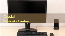  Presentation with computer room - Theme consisting of lcd education - computer on table in room background and a tawny brown colored foreground