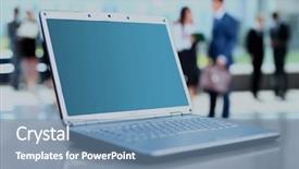  Presentation with office desk reception - PPT theme having lcd education - laptop on office desk background and a seafoam green colored foreground