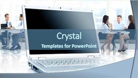  Presentation with office desk reception - Audience pleasing presentation theme consisting of lcd education - laptop on office desk backdrop and a ocean colored foreground