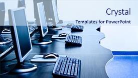  Presentation with computers - Audience pleasing presentation theme consisting of lcd education - modern computers in it office backdrop and a sky blue colored foreground