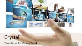  Presentation with touch screen - Colorful presentation enhanced with lcd monitor - businessman touch screen to choose backdrop and a coral colored foreground