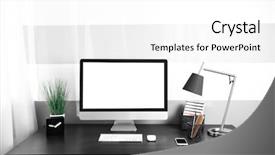  Presentation with monitor computer - Slides featuring lcd monitor - comfortable workplace with modern computer background and a white colored foreground