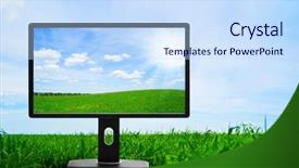  Presentation with flat - Theme having lcd monitor - large flat screen with nature background and a sky blue colored foreground