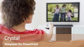  Presentation with television watching - Presentation theme having lcd tv - woman in living room watching background and a coral colored foreground