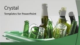  Presentation with container - Amazing PPT theme having recyclage - empty bottles in green container backdrop and a light gray colored foreground