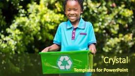  Presentation with recycling - PPT theme with smiling boy holding a recycling background and a tawny brown colored foreground