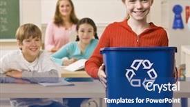  Presentation with recycling - Cool new PPT layouts with recyclage - student carrying recycling bin backdrop and a coral colored foreground