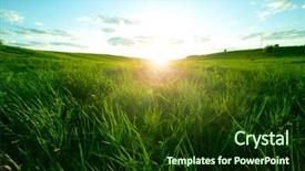  Presentation with blue green - Presentation having lea - green meadow under blue sky background and a tawny brown colored foreground