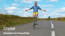  Presentation with autumn view autumn nature - Colorful presentation enhanced with lea - natural view with cyclist going backdrop and a gray colored foreground