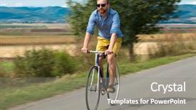  Presentation with autumn view autumn nature - Cool new theme with lea - natural view with cyclist going backdrop and a gray colored foreground