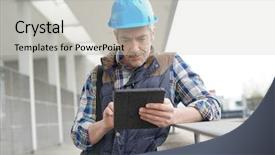  Presentation with lead - Colorful presentation theme enhanced with lead architect checking tablet outside backdrop and a light gray colored foreground