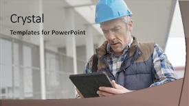  Presentation with lead - PPT theme enhanced with lead architect checking tablet outside background and a light gray colored foreground