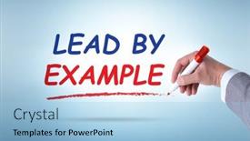  Presentation with example - Presentation design featuring lead-by-example-concept background and a light blue colored foreground