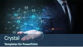  Presentation with communication - Slides featuring lead development - elegant businessman holding communication concept background and a ocean colored foreground