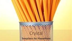  Presentation with lead metal - Presentation design consisting of lead pencils in metal cup on wooden table on yellow background background and a yellow colored foreground