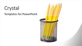  Presentation with lead metal - Colorful PPT theme enhanced with lead pencils in metal pot on a white background backdrop and a white colored foreground