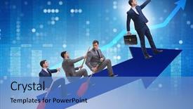  Presentation with business finish line - Presentation theme having lead ship - businessman on line chart background and a  colored foreground