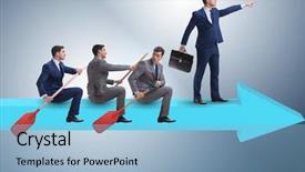  Presentation with concept - Presentation theme with lead ship - businessman on line chart background and a  colored foreground