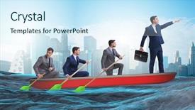  Presentation with synergy collaboration cooperation teamwork concept - Audience pleasing PPT layouts consisting of lead ship - team of businessmen in teamwork backdrop and a cool aqua colored foreground
