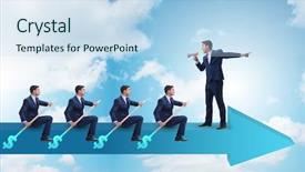  Presentation with teamwork - Beautiful theme featuring lead ship - team of businessmen in teamwork backdrop and a sky blue colored foreground