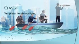  Presentation with teamwork - Presentation theme consisting of lead ship - team of businessmen in teamwork background and a  colored foreground