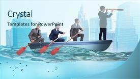  Presentation with synergy collaboration cooperation teamwork concept - Audience pleasing PPT theme consisting of lead ship - team of businessmen in teamwork backdrop and a sky blue colored foreground