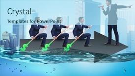  Presentation with lead - PPT theme enhanced with lead ship - teamwork concept with businessmen background and a light blue colored foreground
