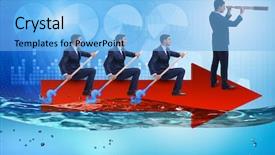  Presentation with lead - Theme enhanced with lead ship - teamwork concept with businessmen background and a light blue colored foreground