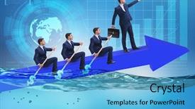  Presentation with lead - Presentation theme enhanced with lead ship - teamwork concept with businessmen background and a light blue colored foreground