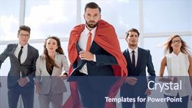  Presentation with team leadership - Presentation with leadership red - businessman superhero and his business background and a ocean colored foreground