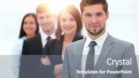  Presentation with team leader - Slides enhanced with leader and the business team background and a  colored foreground