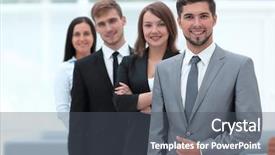  Presentation with team leader - Presentation theme featuring leader and the business team background and a  colored foreground