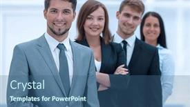  Presentation with team leader - Beautiful presentation featuring leader-and-the-business-team backdrop and a ocean colored foreground