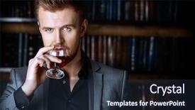  Presentation with beverage - Colorful presentation design enhanced with leader books - elegant man in a suit backdrop and a tawny brown colored foreground