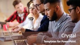  Presentation with coworking - Beautiful slide deck featuring leader busy - young colleagues discussing ideas backdrop and a tawny brown colored foreground