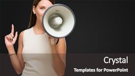  Presentation with black woman - Theme having leader communication - young woman holding megaphone background and a dark gray colored foreground