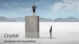  Presentation with cube - Colorful PPT theme enhanced with leader competition - businessman observing a businesswoman backdrop and a light gray colored foreground