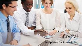  Presentation with international business - Presentation consisting of leader diversity - international group of business people background and a coral colored foreground