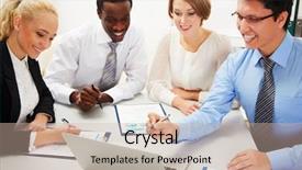  Presentation with international business - Presentation featuring leader diversity - international group of business people background and a soft green colored foreground