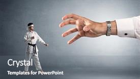  Presentation with karate - Amazing slide set having artifice - small karate man fighting backdrop and a gray colored foreground